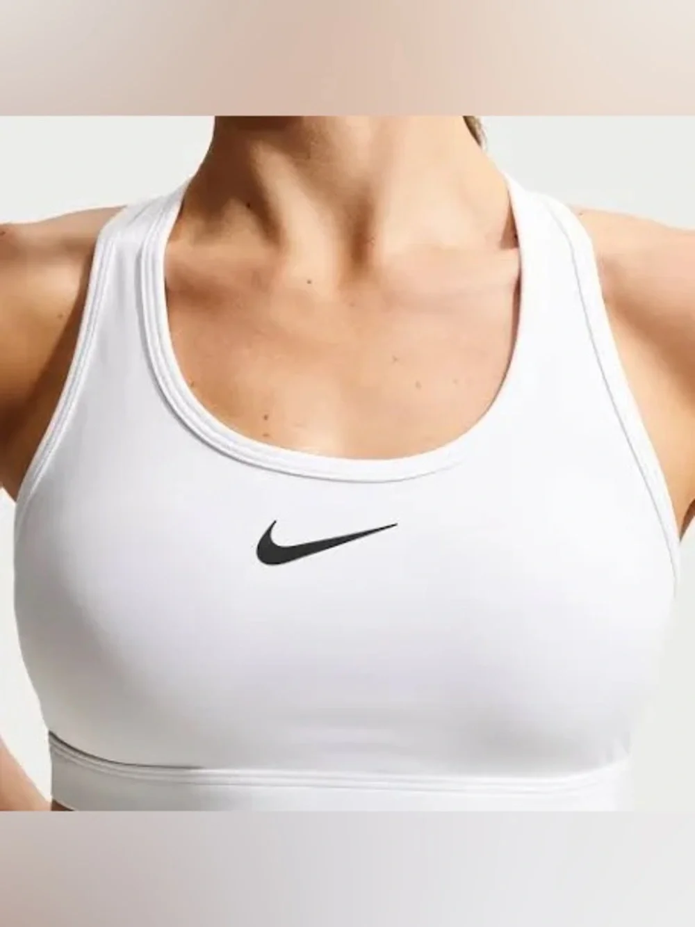 Nike White Racerback Sports Bra with Black Swoosh